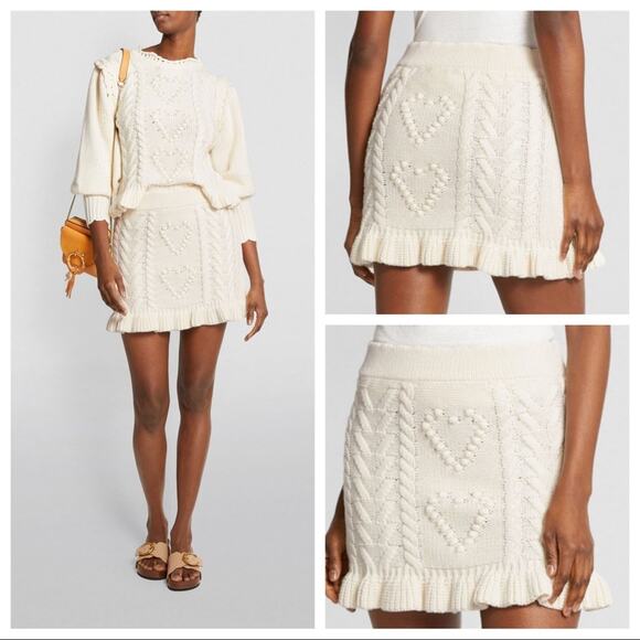 LOVESHACKFANCY Cable-Knit Brendana Mini Skirt Size M in Antique White NWT - Picture 1 of 15